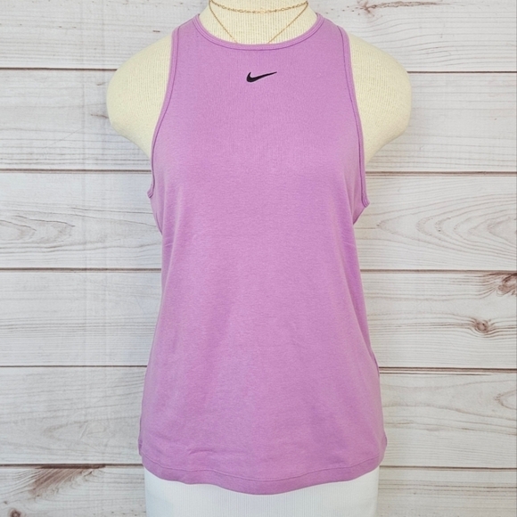 Nike Essential High Neck Tank Top in Violet Shock and Black Size Large NWT - Picture 5 of 11